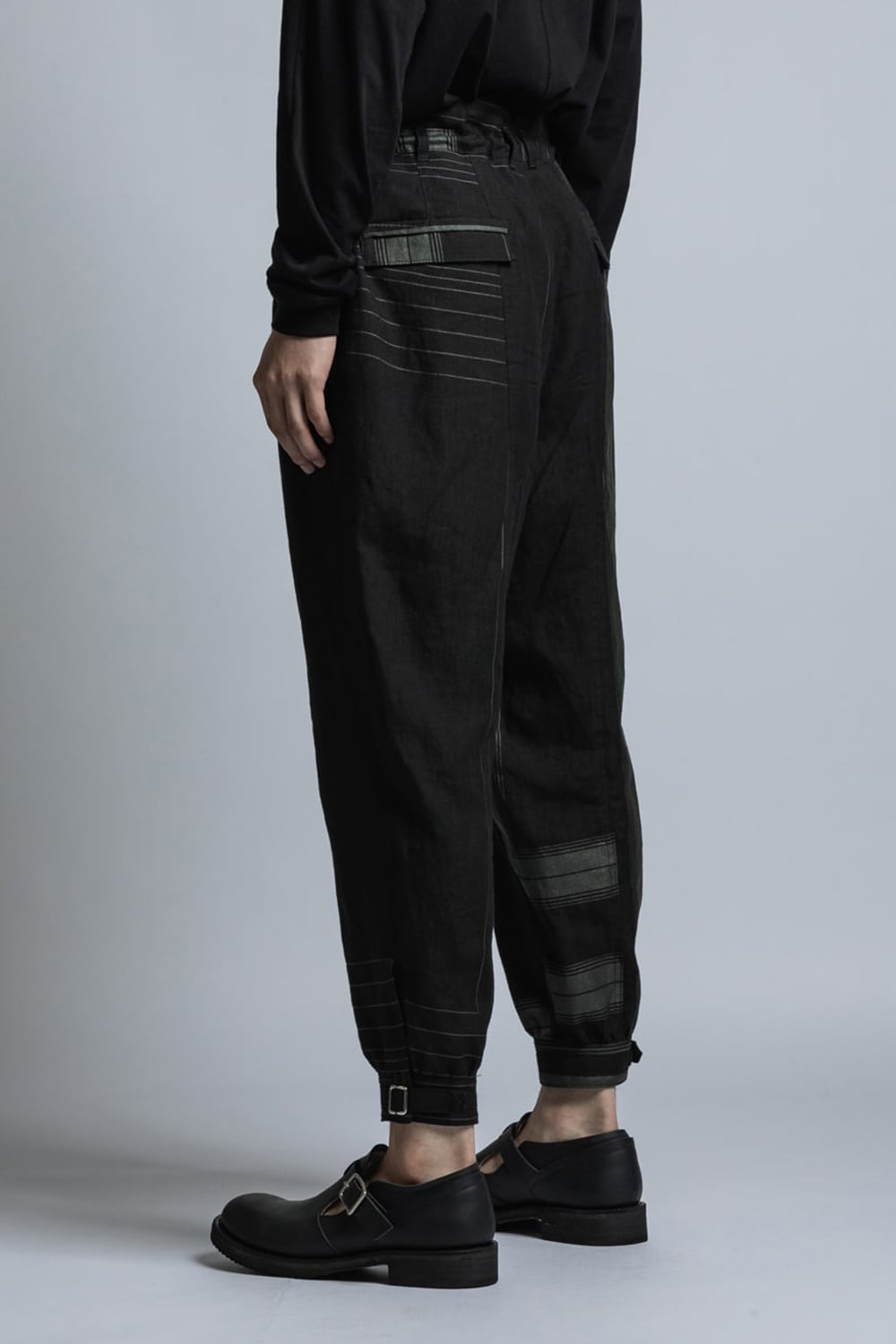 Square Print Linen Cuff Pants