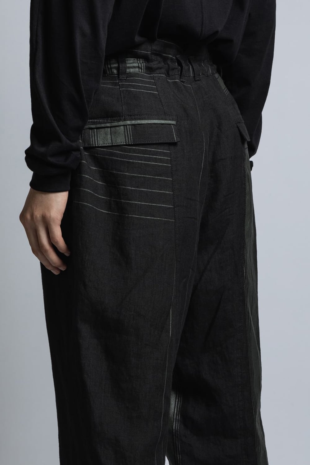 Square Print Linen Cuff Pants