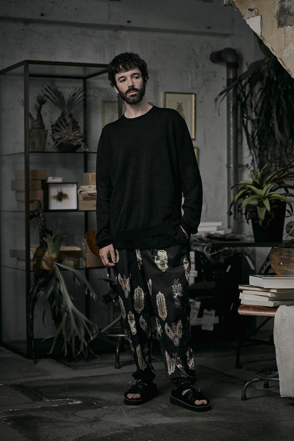 Nylon/Linen Middle Gauge Long Sleeve Pullover Knit