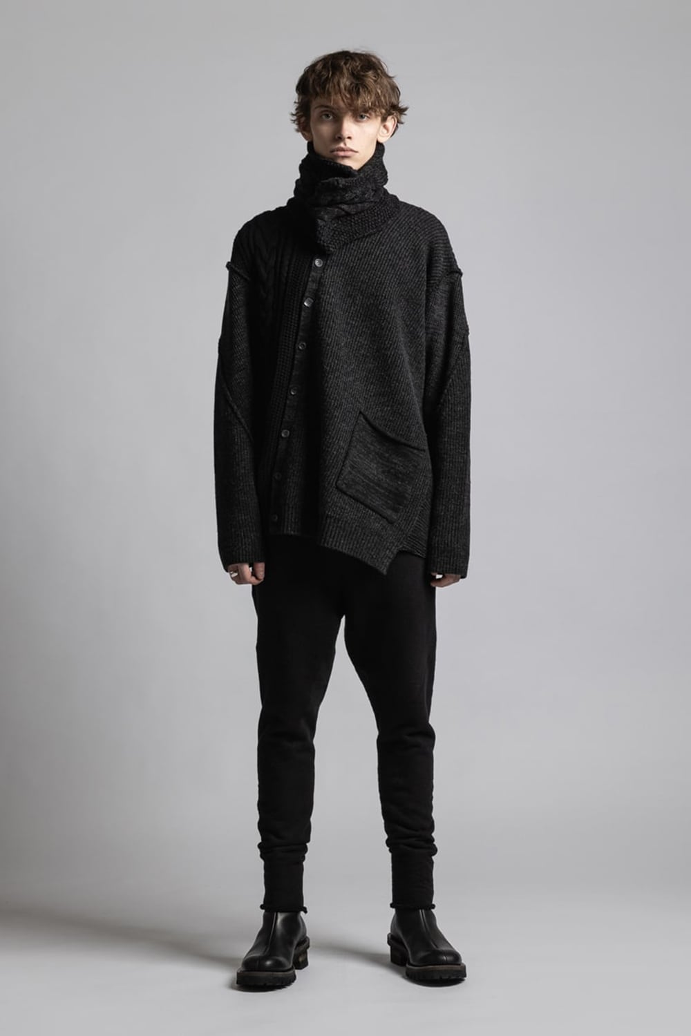 One Side Heavy Pile Pants Black