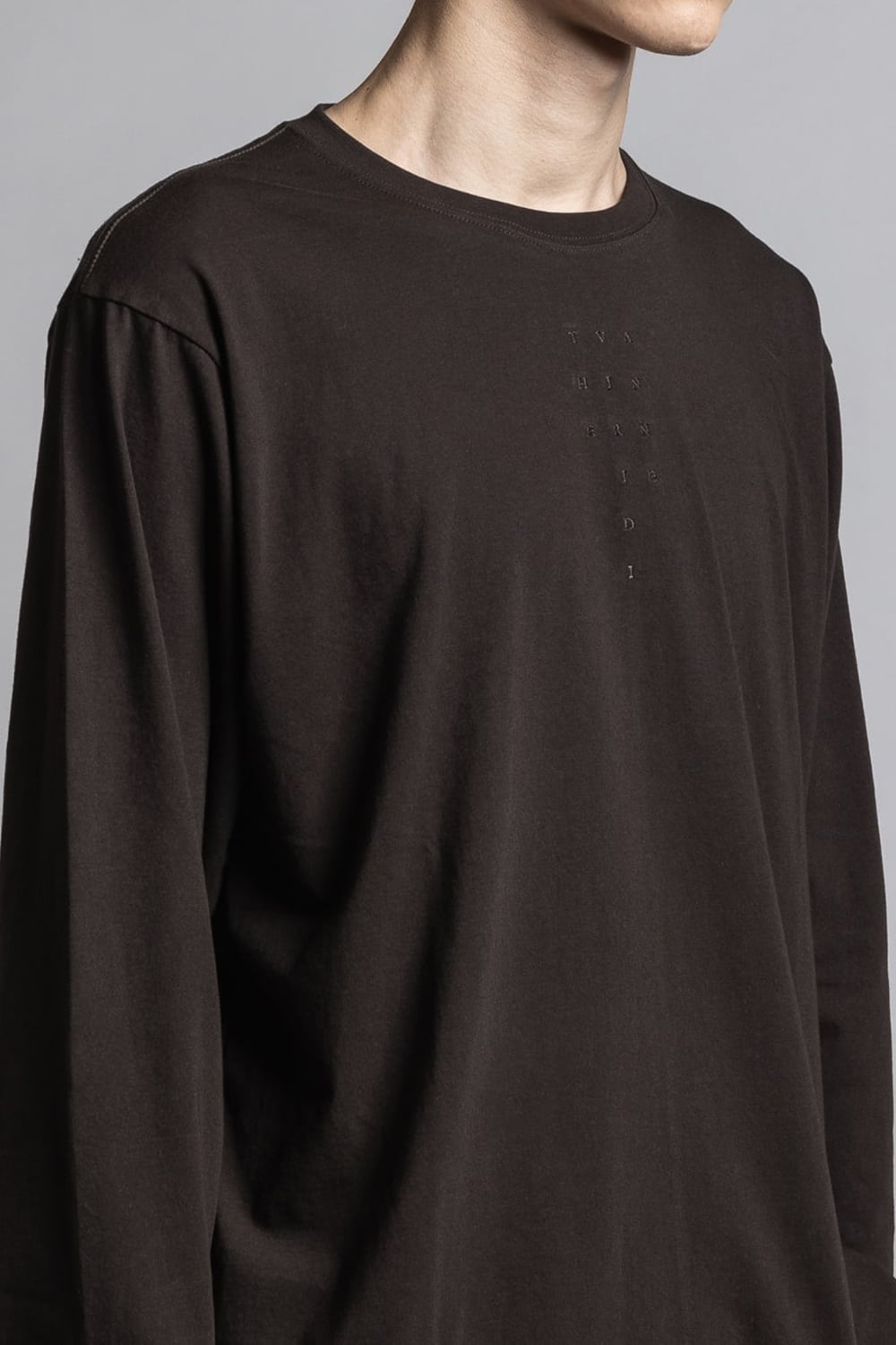 40/- Jersey Stitch Embroidered Long Sleeve T-shirt Dark Brown