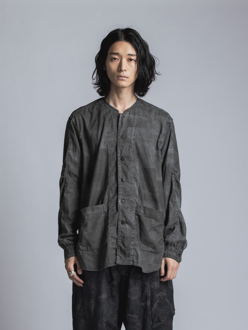 Paper Processing Band Collar Shirt