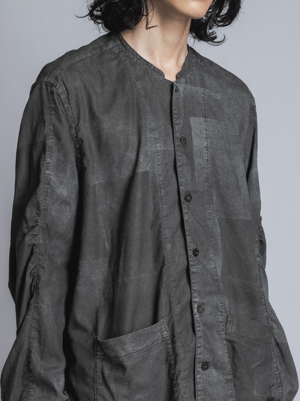 Paper Processing Band Collar Shirt