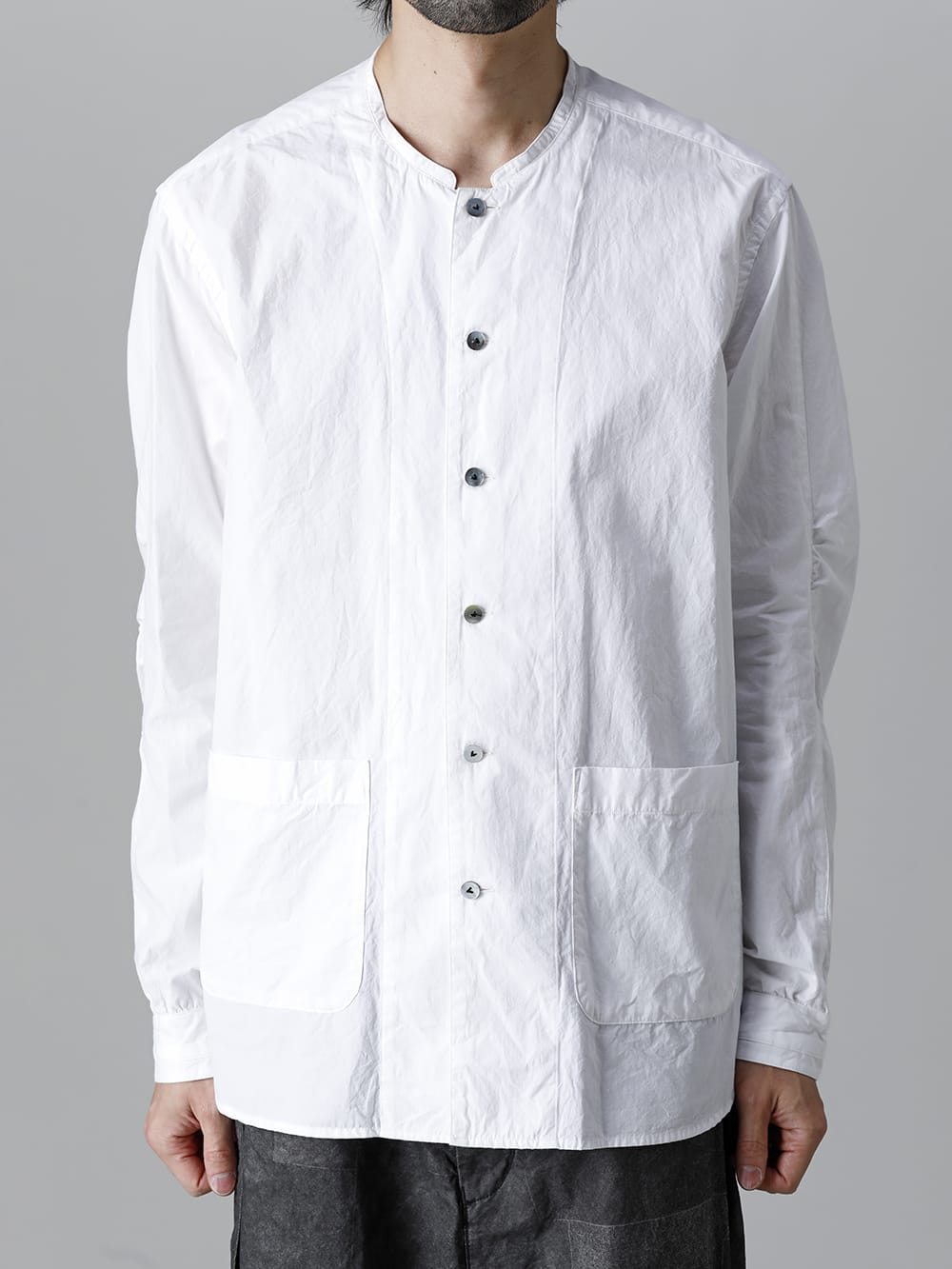 Typewriter Band Collar Shirt  White