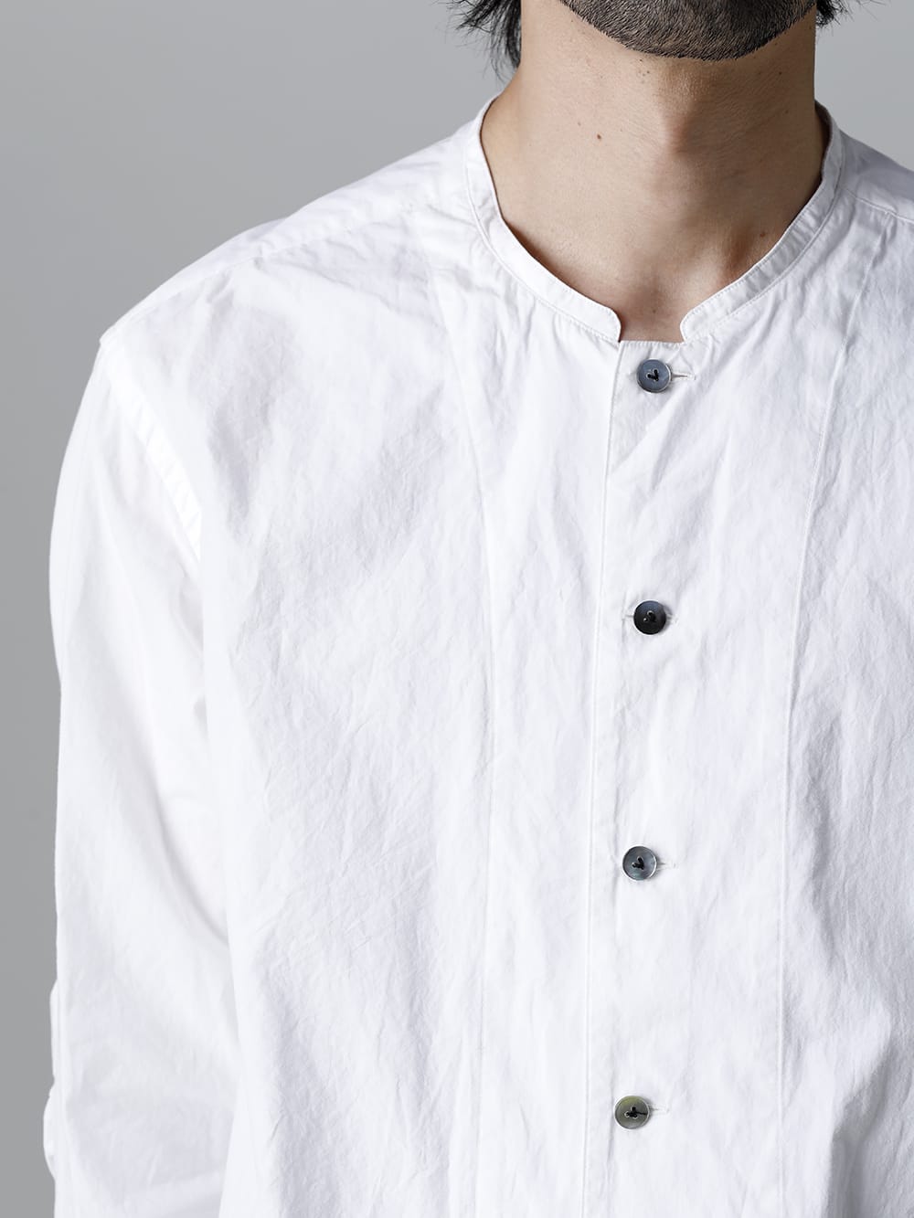 Typewriter Band Collar Shirt  White