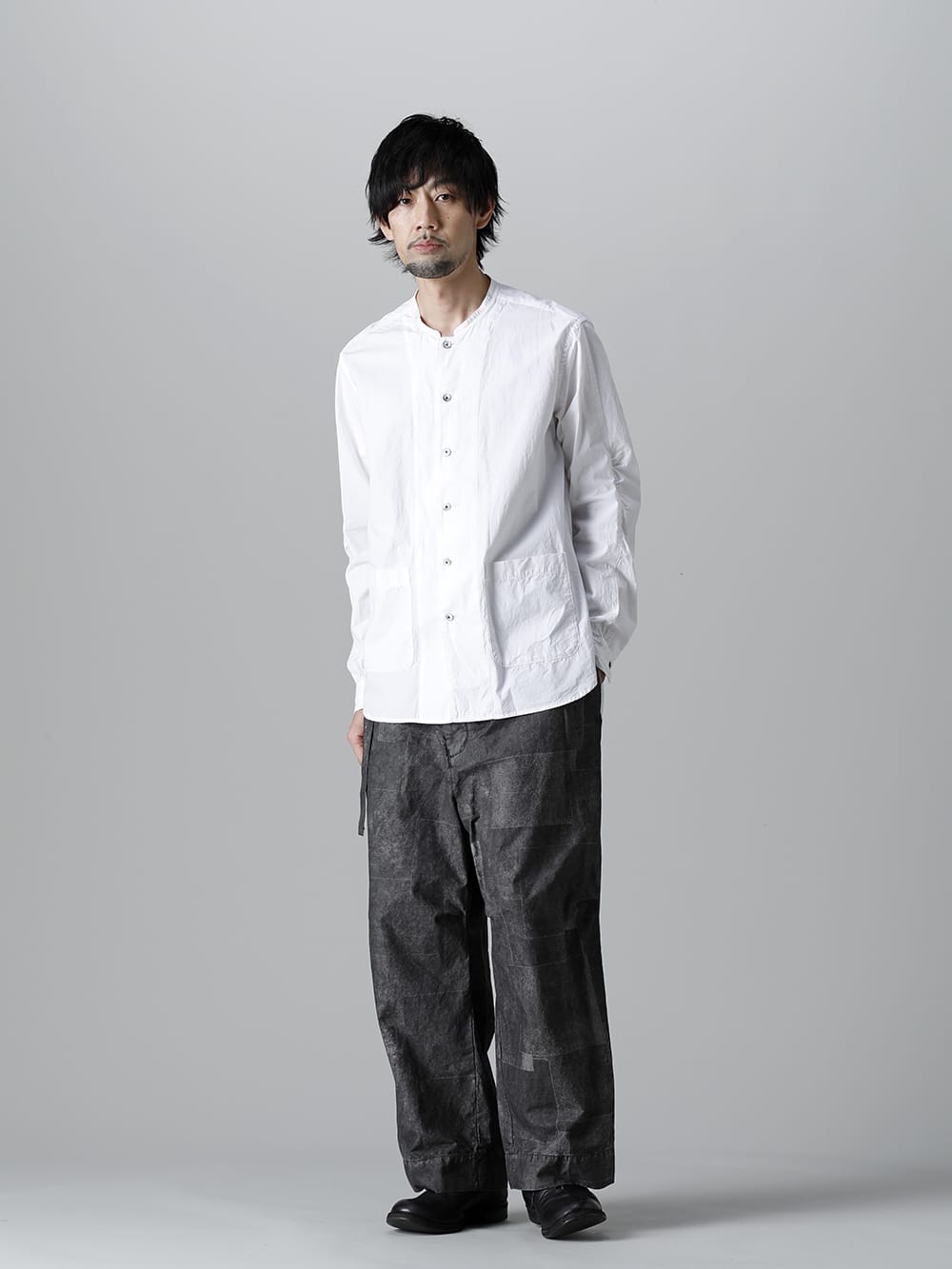 Typewriter Band Collar Shirt  White