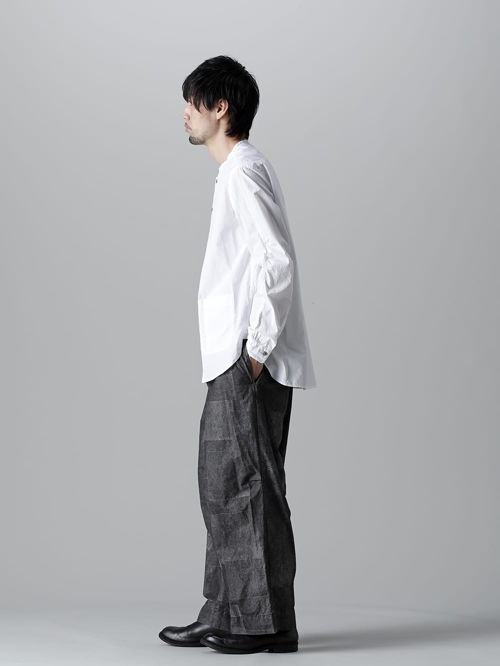 Typewriter Band Collar Shirt  White