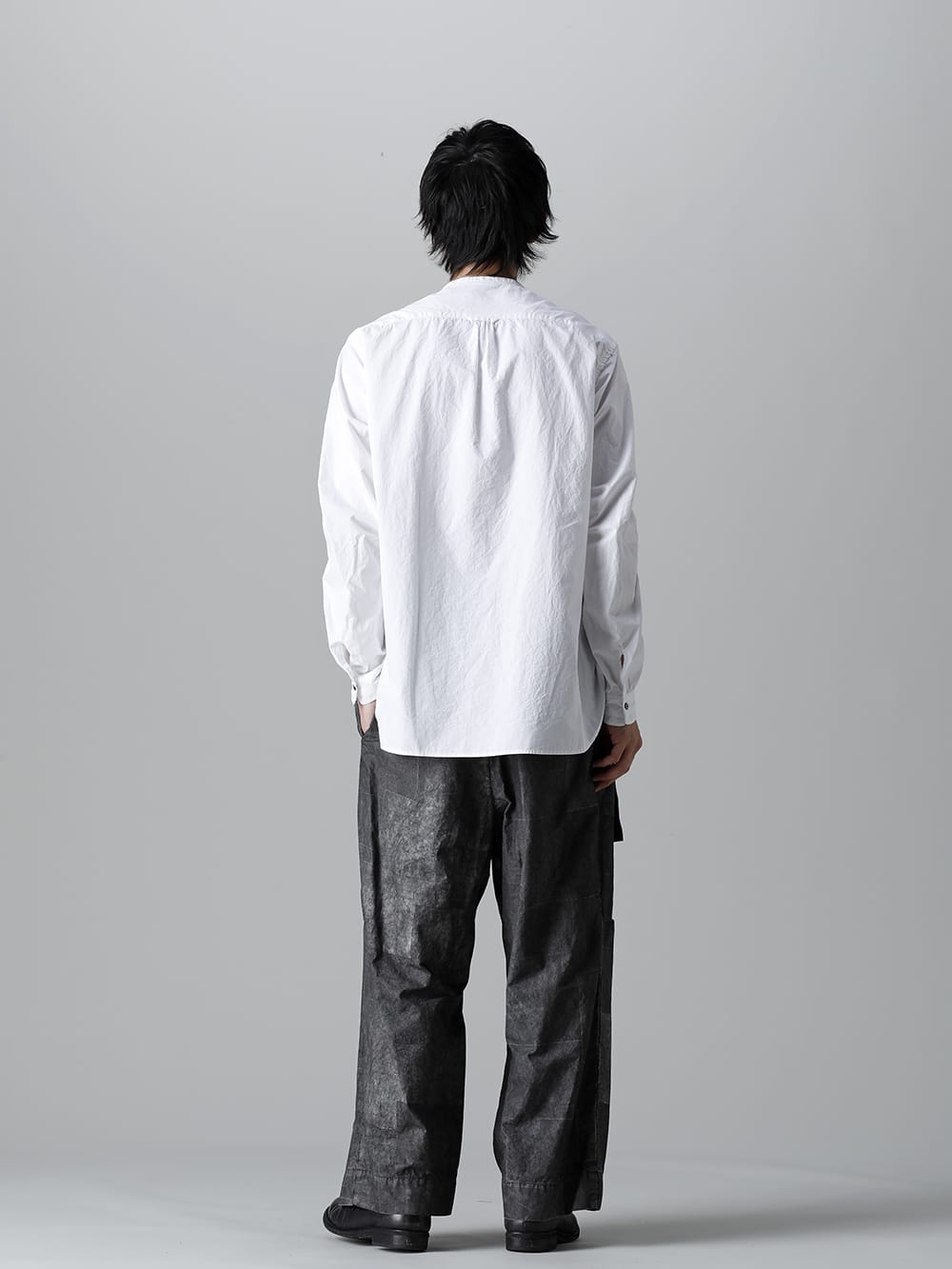 Typewriter Band Collar Shirt  White