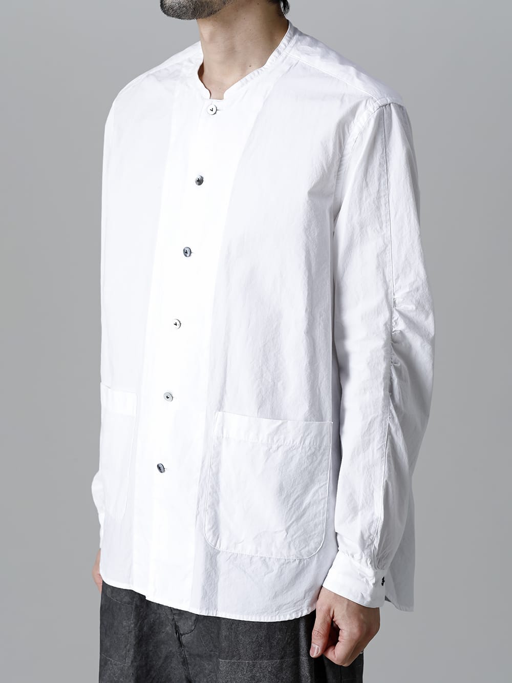 Typewriter Band Collar Shirt  White