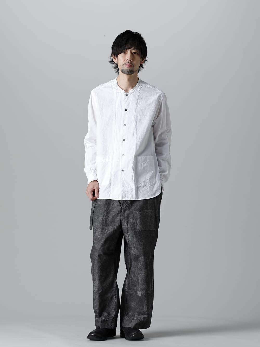 Typewriter Band Collar Shirt  White