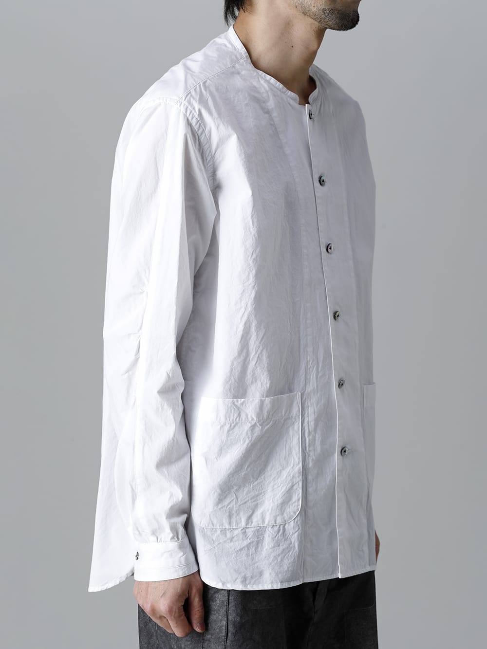 Typewriter Band Collar Shirt  White