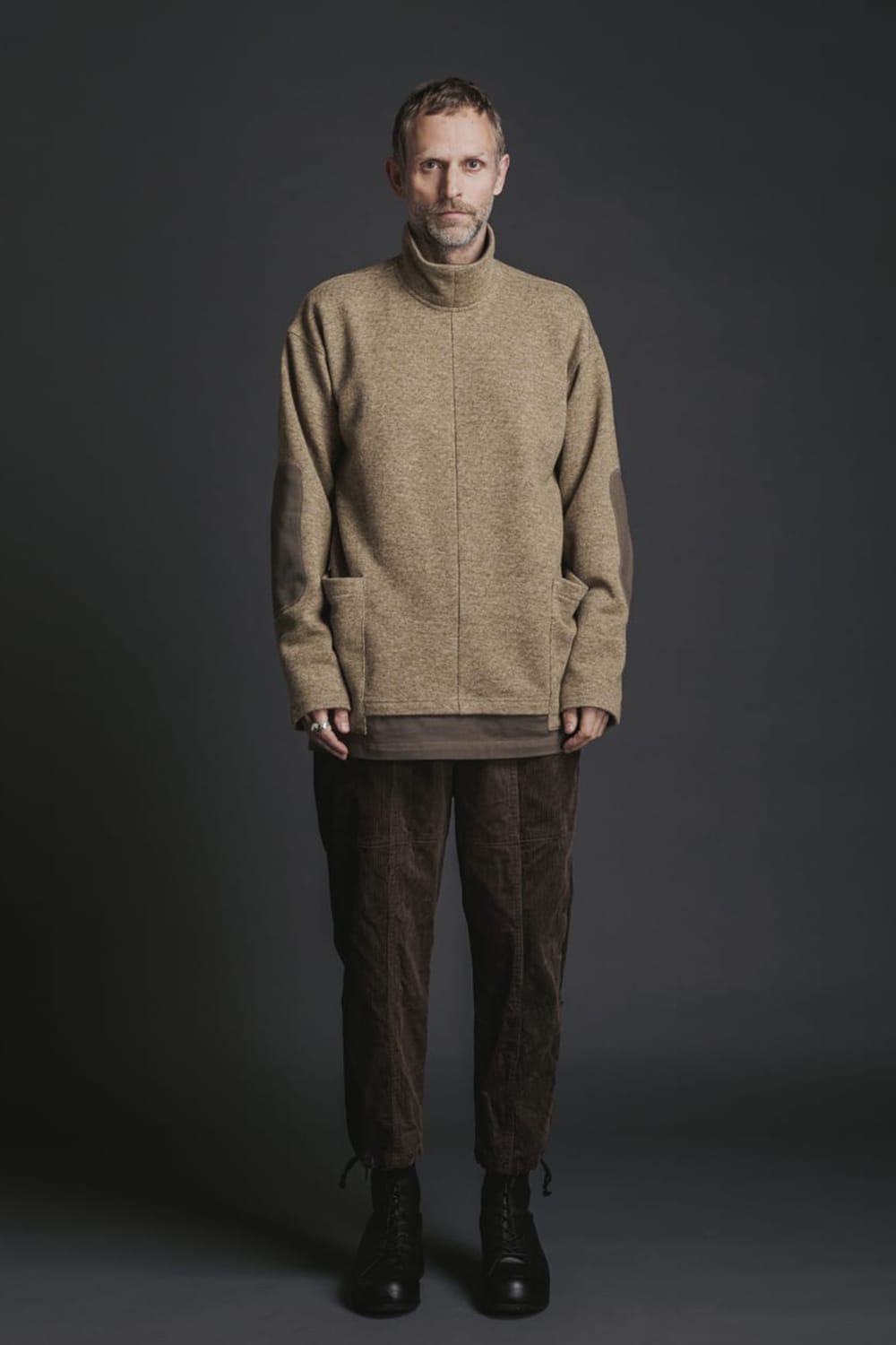 Wool / Cotton brushed lining High Neck Pullover Beige