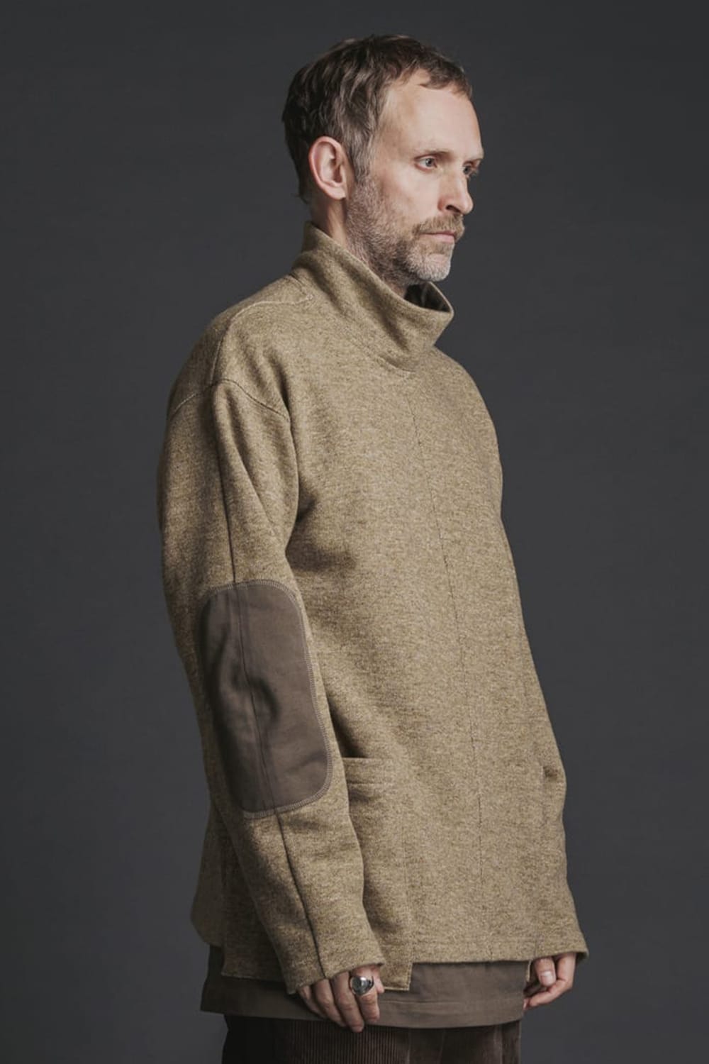 Wool / Cotton brushed lining High Neck Pullover Beige