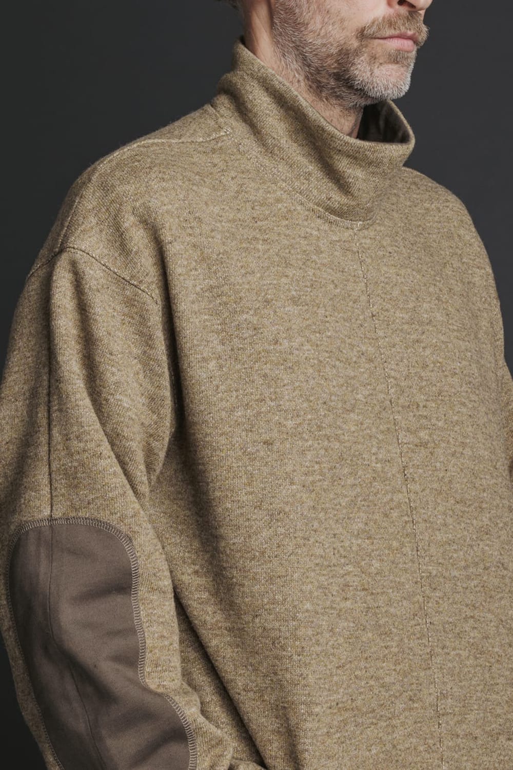 Wool / Cotton brushed lining High Neck Pullover Beige