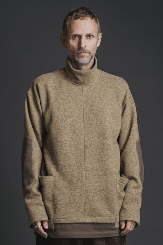 Wool / Cotton brushed lining High Neck Pullover Beige