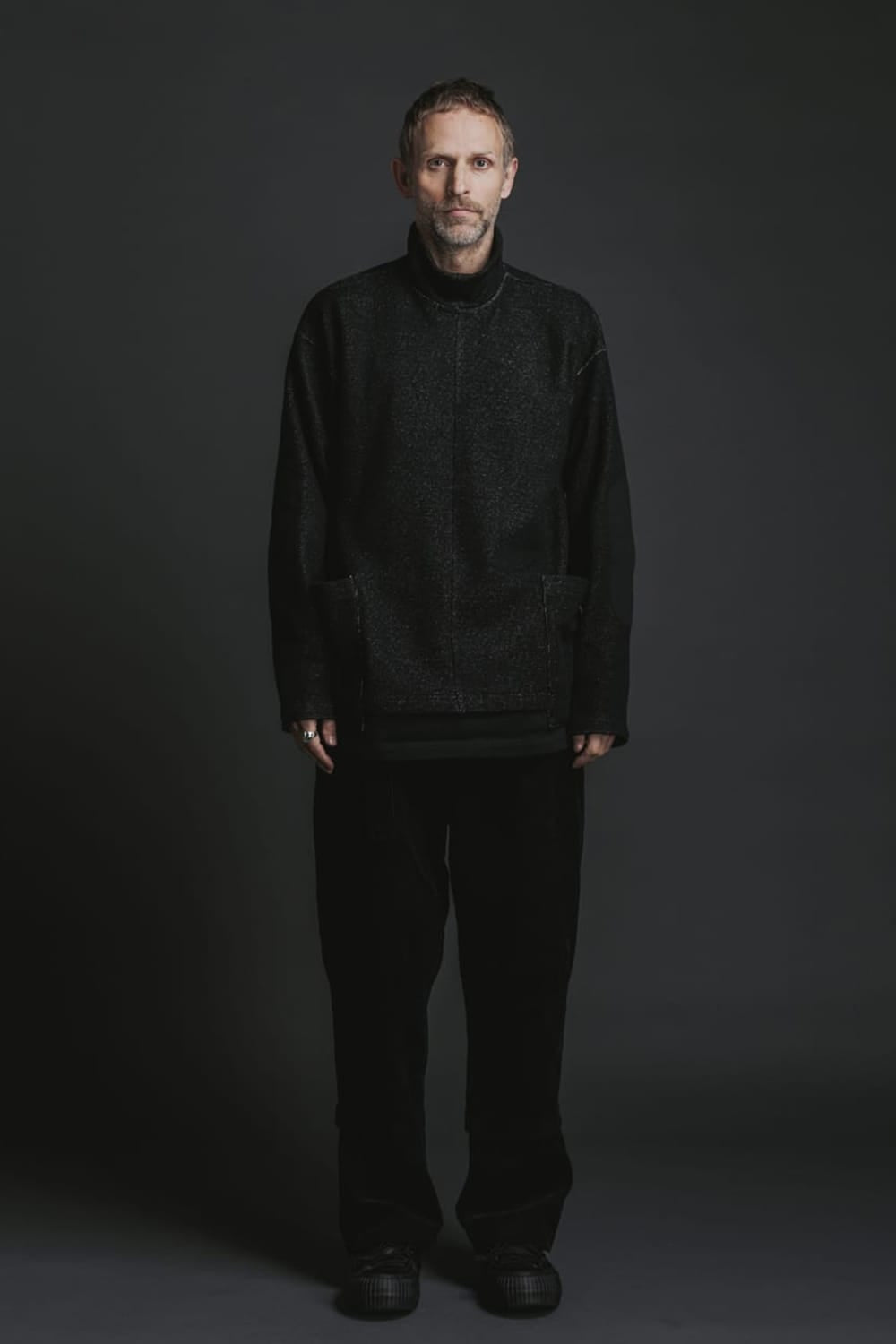 Wool / Cotton brushed lining High Neck Pullover Black