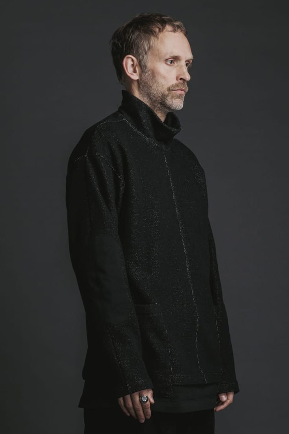 Wool / Cotton brushed lining High Neck Pullover Black