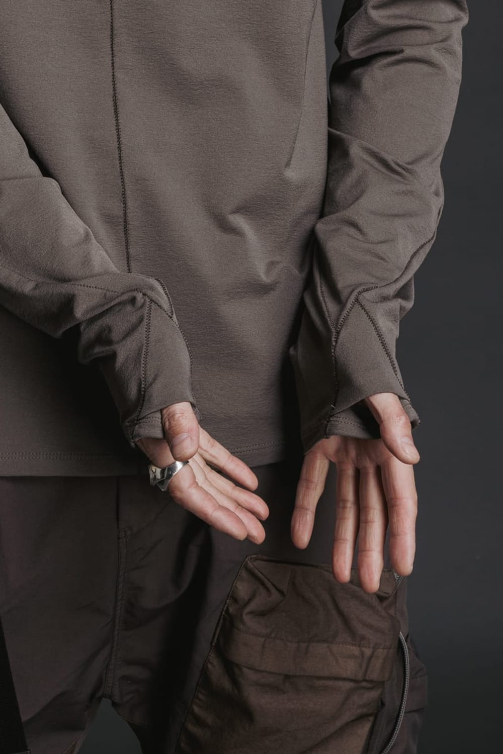 Nylon Spandex Jersey Crewneck L/S  Brown Gray