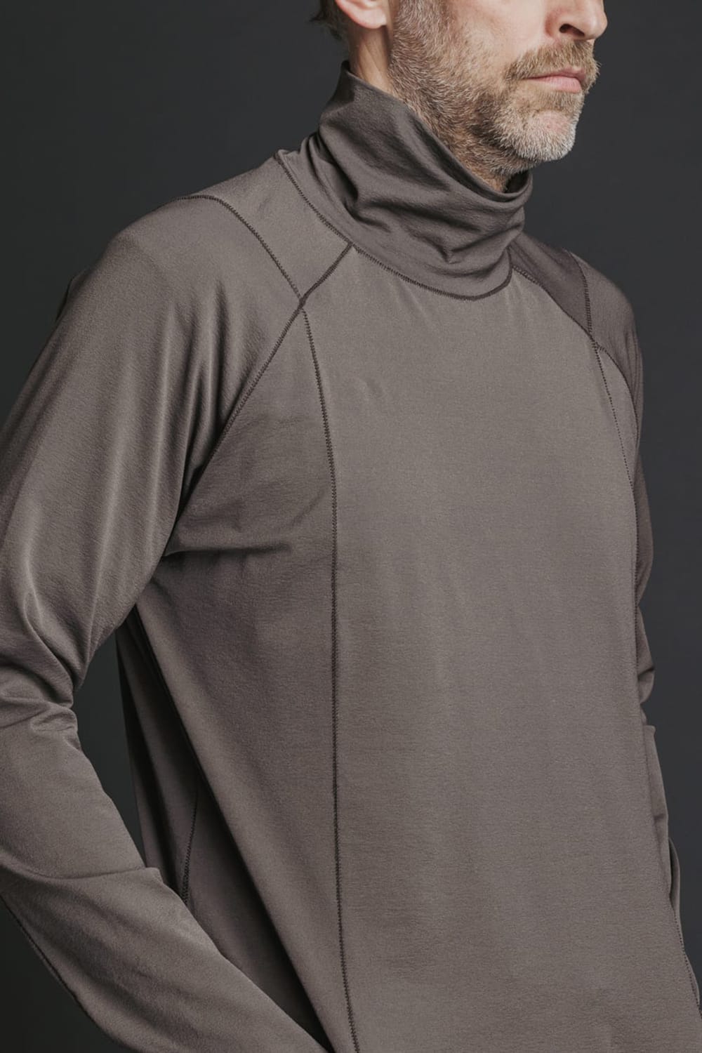 Nylon Spandex Jersey Turtleneck L/S  Brown Gray