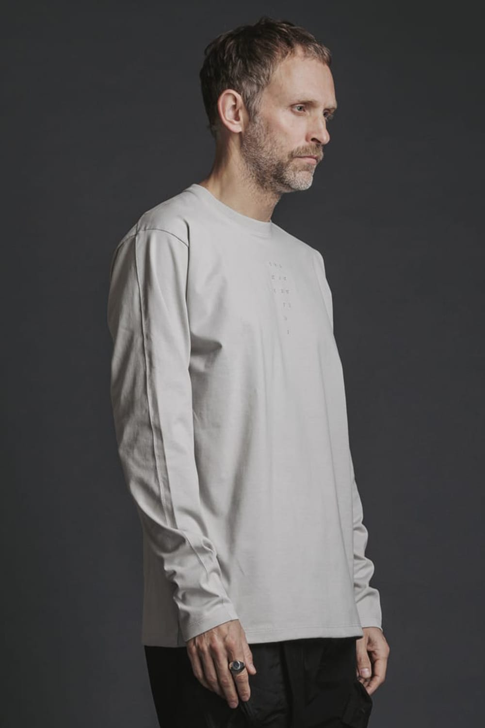 刺繍天竺長袖Tシャツ Lグレー