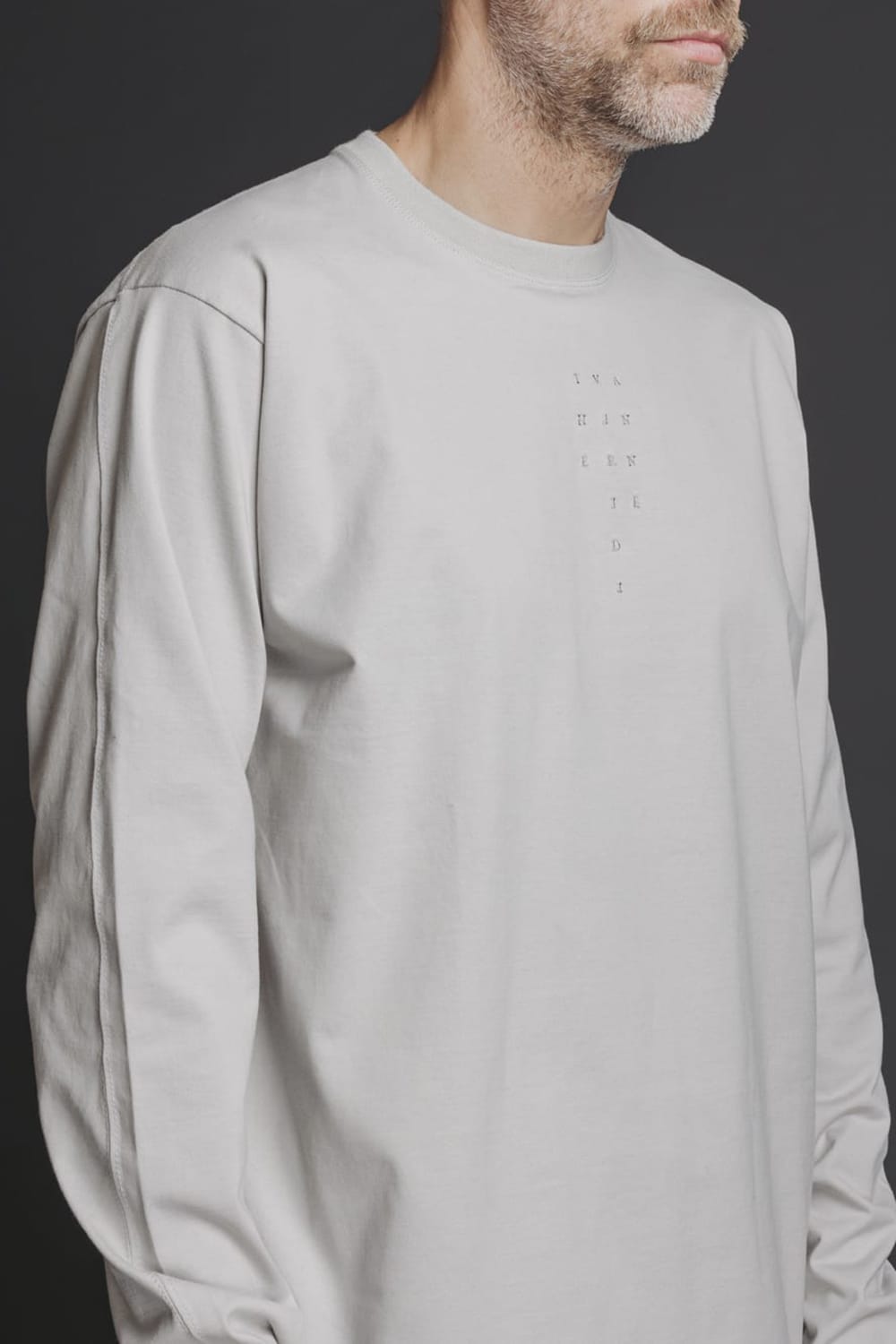 刺繍天竺長袖Tシャツ Lグレー