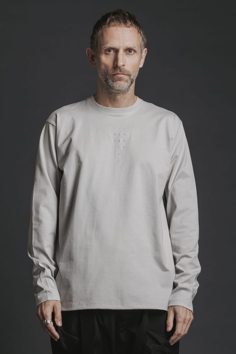 刺繍天竺長袖Tシャツ Lグレー