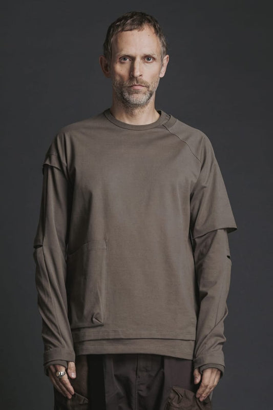 Cotton Asymmetry Layered L/S  Brown Gray