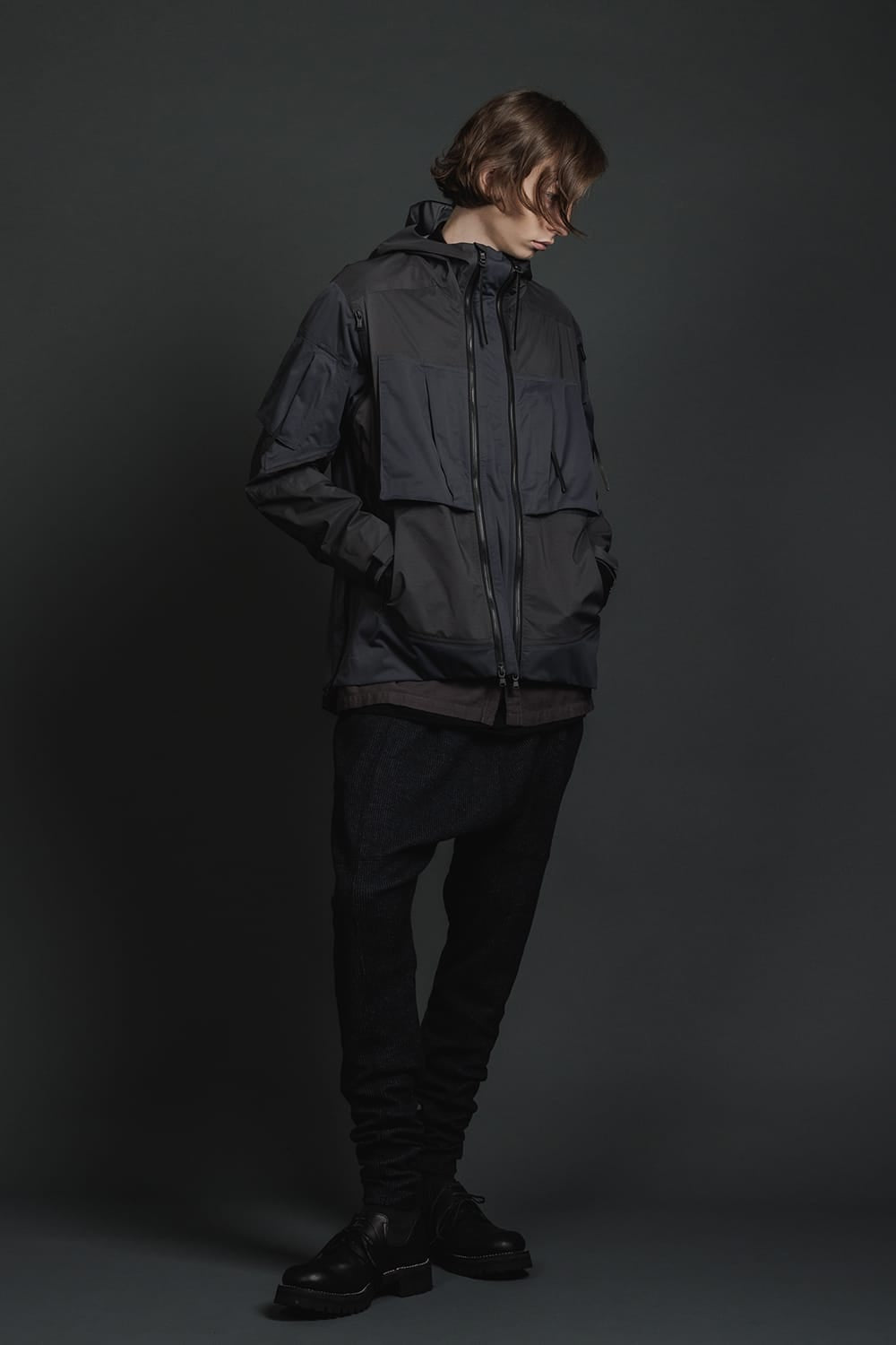 Water Repellent Hooded Jacket  Dark Gray