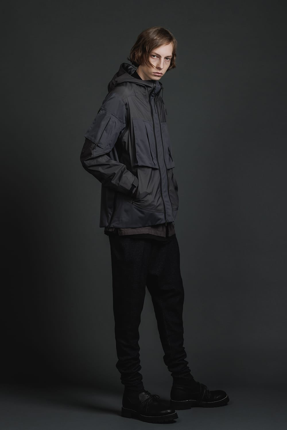 Water Repellent Hooded Jacket  Dark Gray