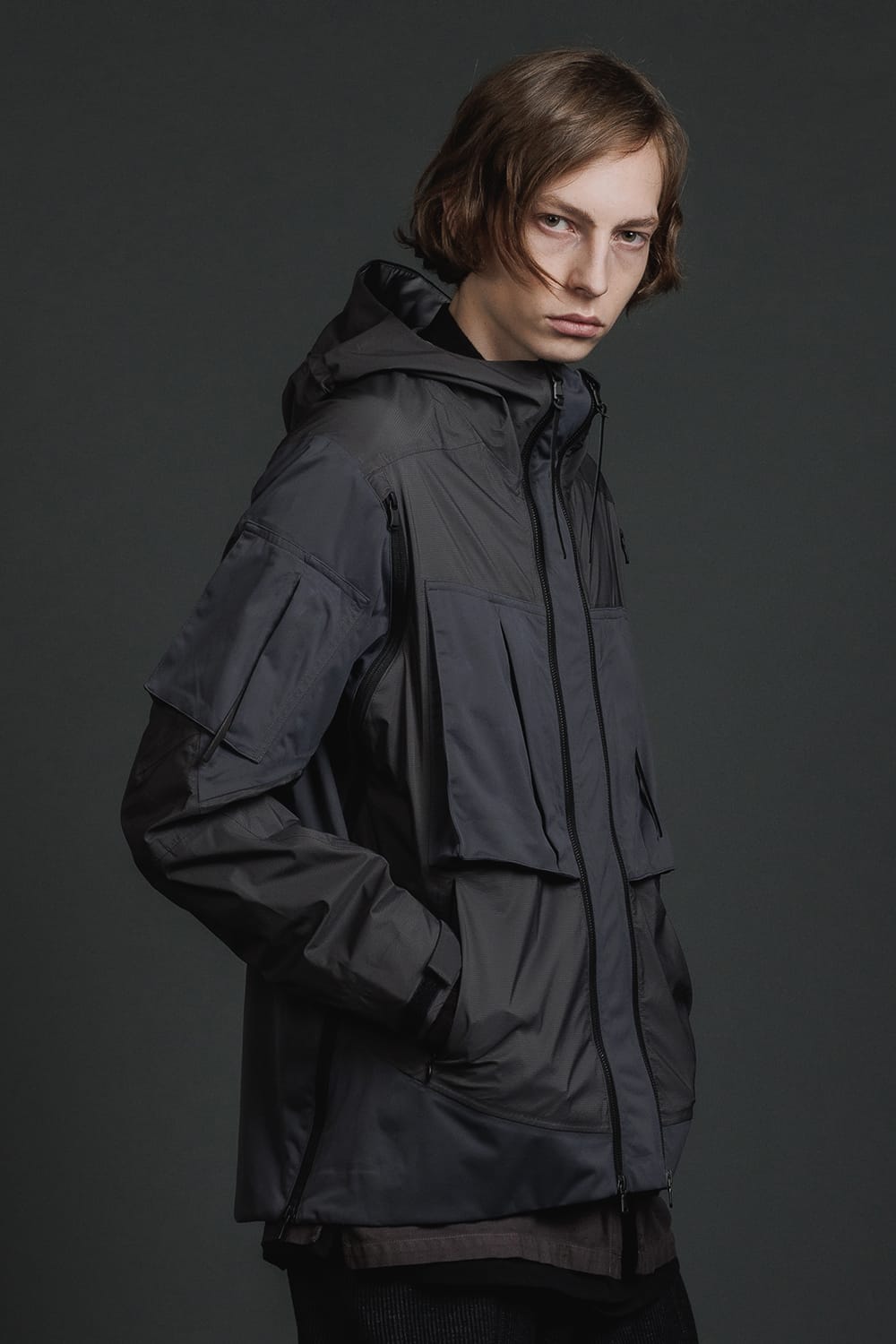 Water Repellent Hooded Jacket  Dark Gray