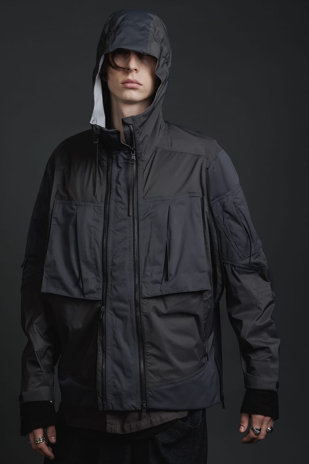 Water Repellent Hooded Jacket  Dark Gray