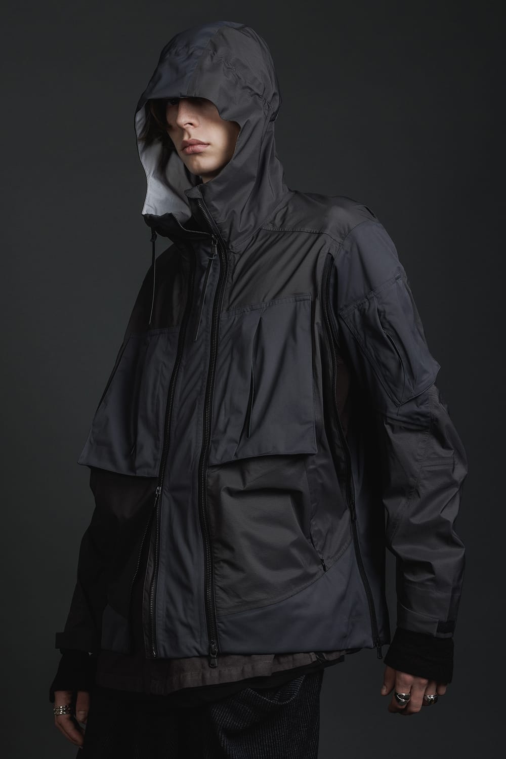 Water Repellent Hooded Jacket  Dark Gray