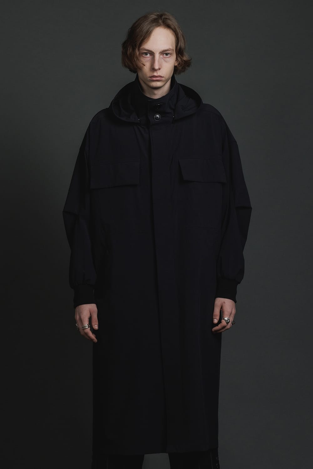 Water-Repellent Stretch Hooded Coat  Black