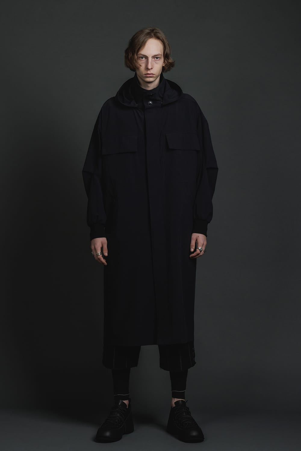 Water-Repellent Stretch Hooded Coat  Black