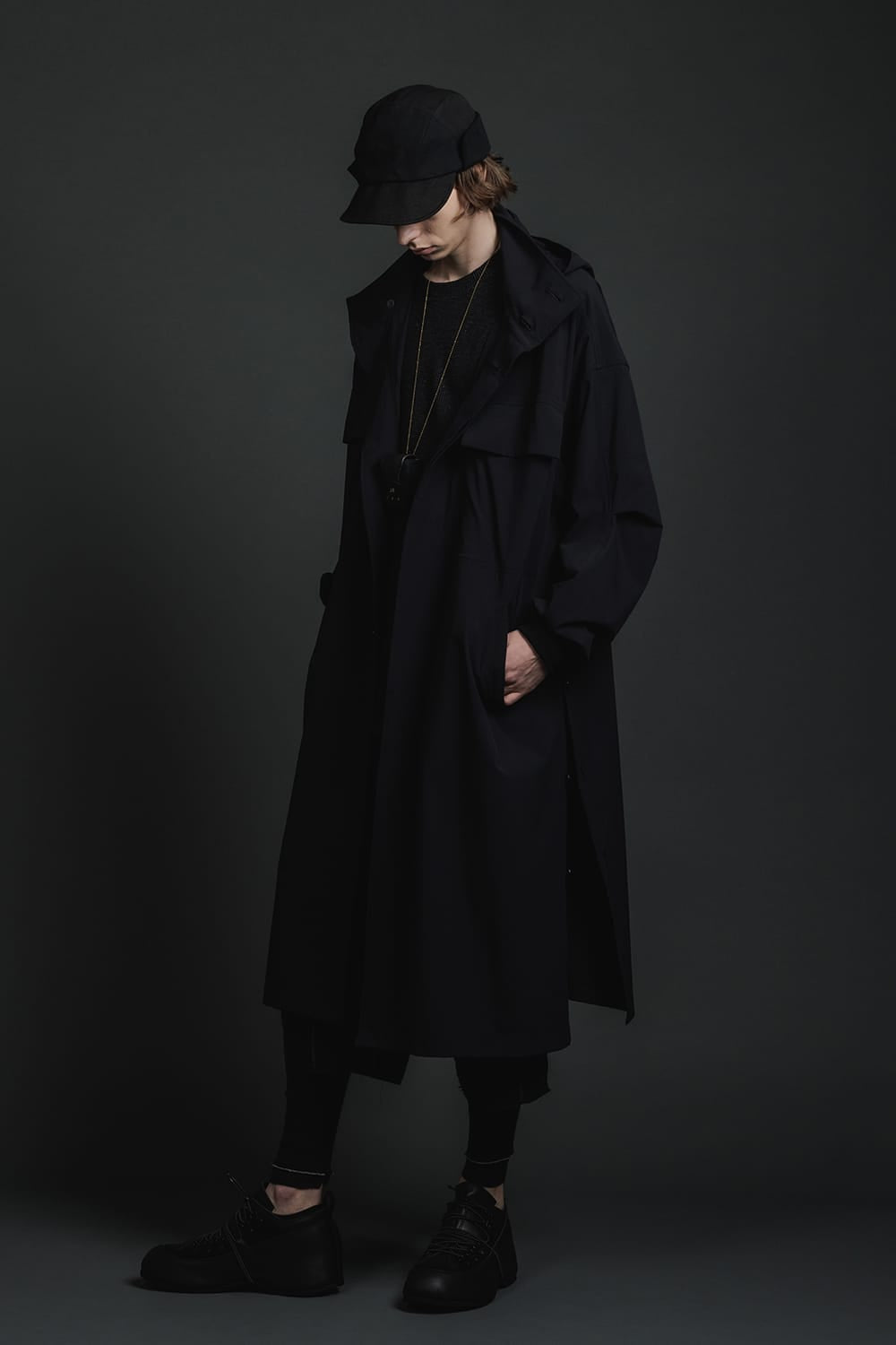 Water-Repellent Stretch Hooded Coat  Black