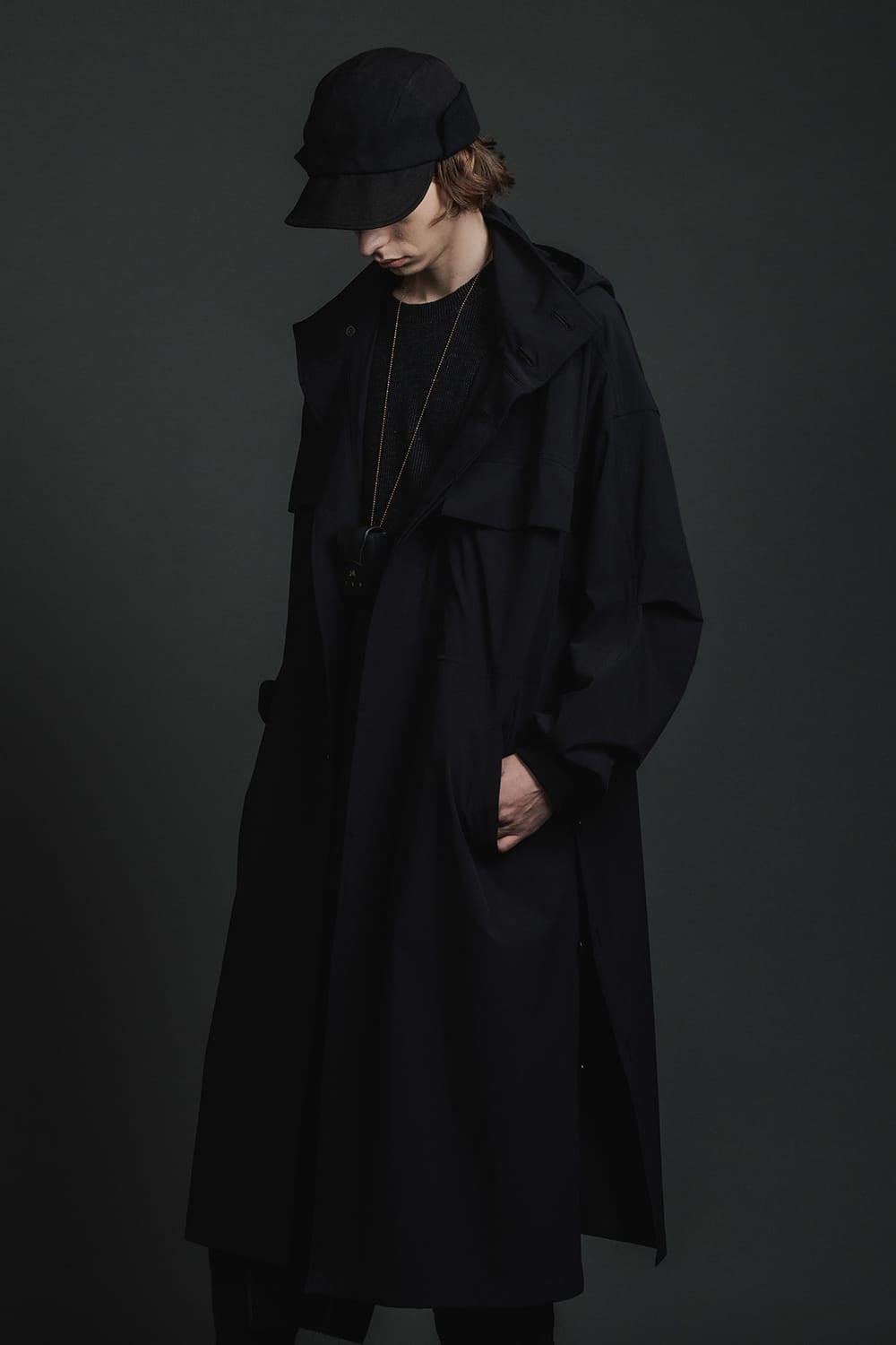 Water-Repellent Stretch Hooded Coat  Black