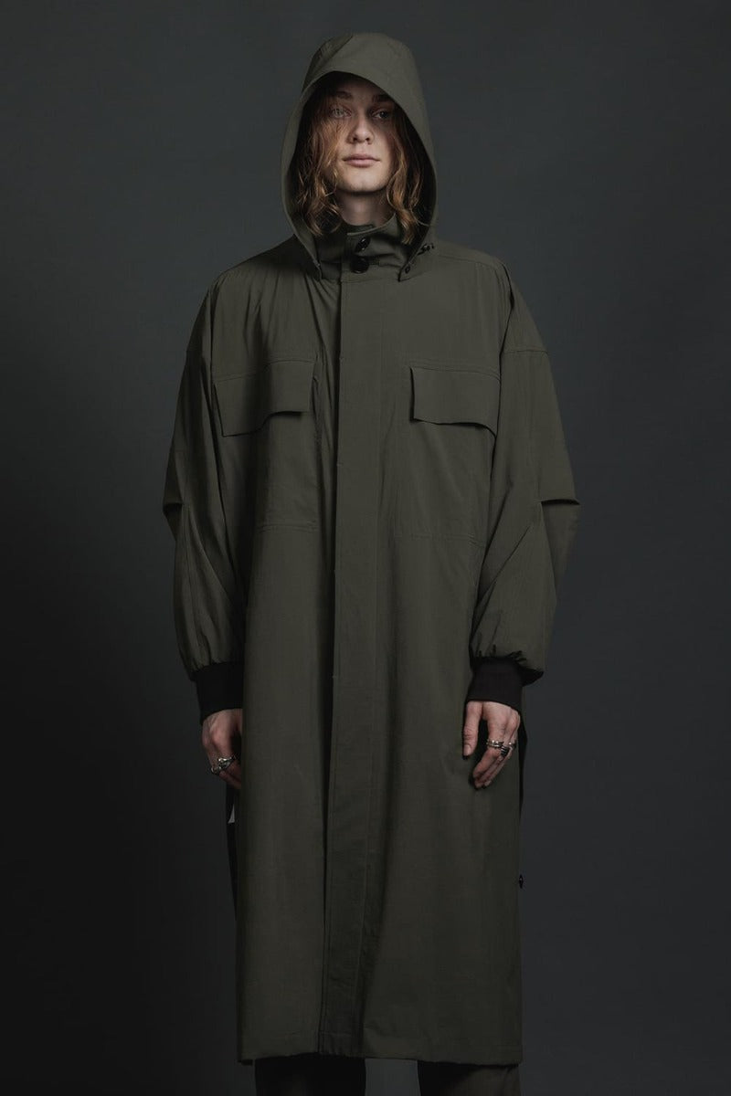 Water-Repellent Stretch Hooded Coat  Dark Olive