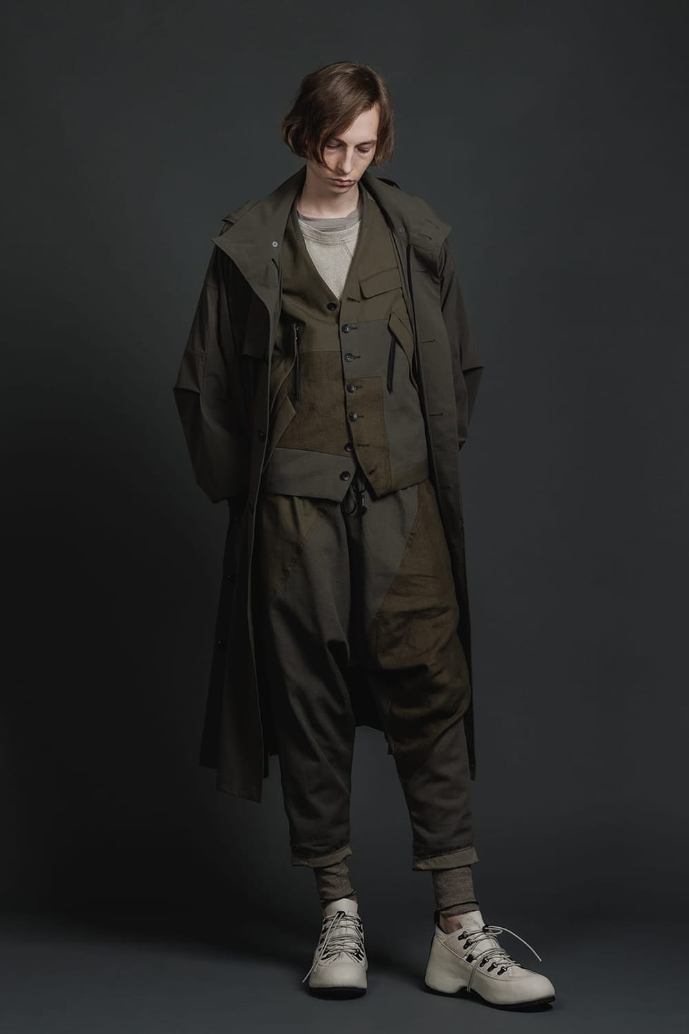 Fragment Drop-Crotch Trousers Dark Olive