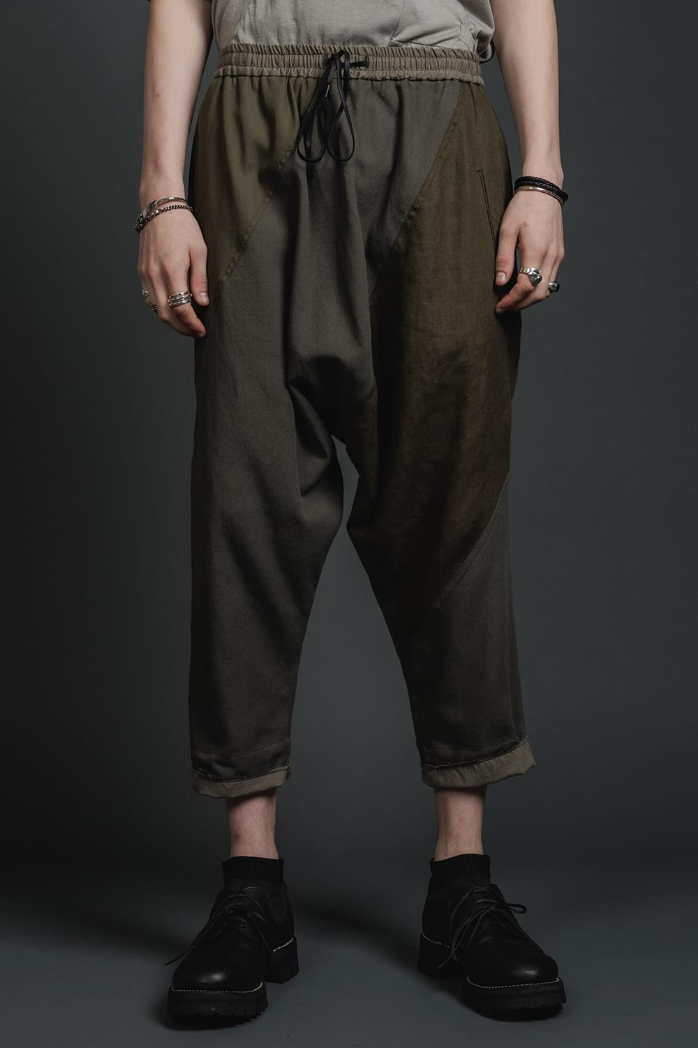 Fragment Drop-Crotch Trousers Dark Olive