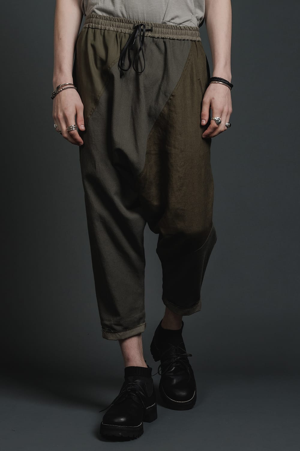 Fragment Drop-Crotch Trousers Dark Olive