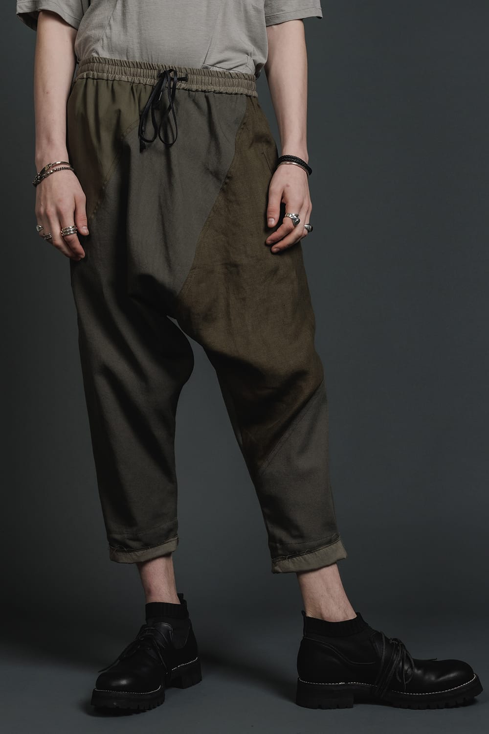 Fragment Drop-Crotch Trousers Dark Olive