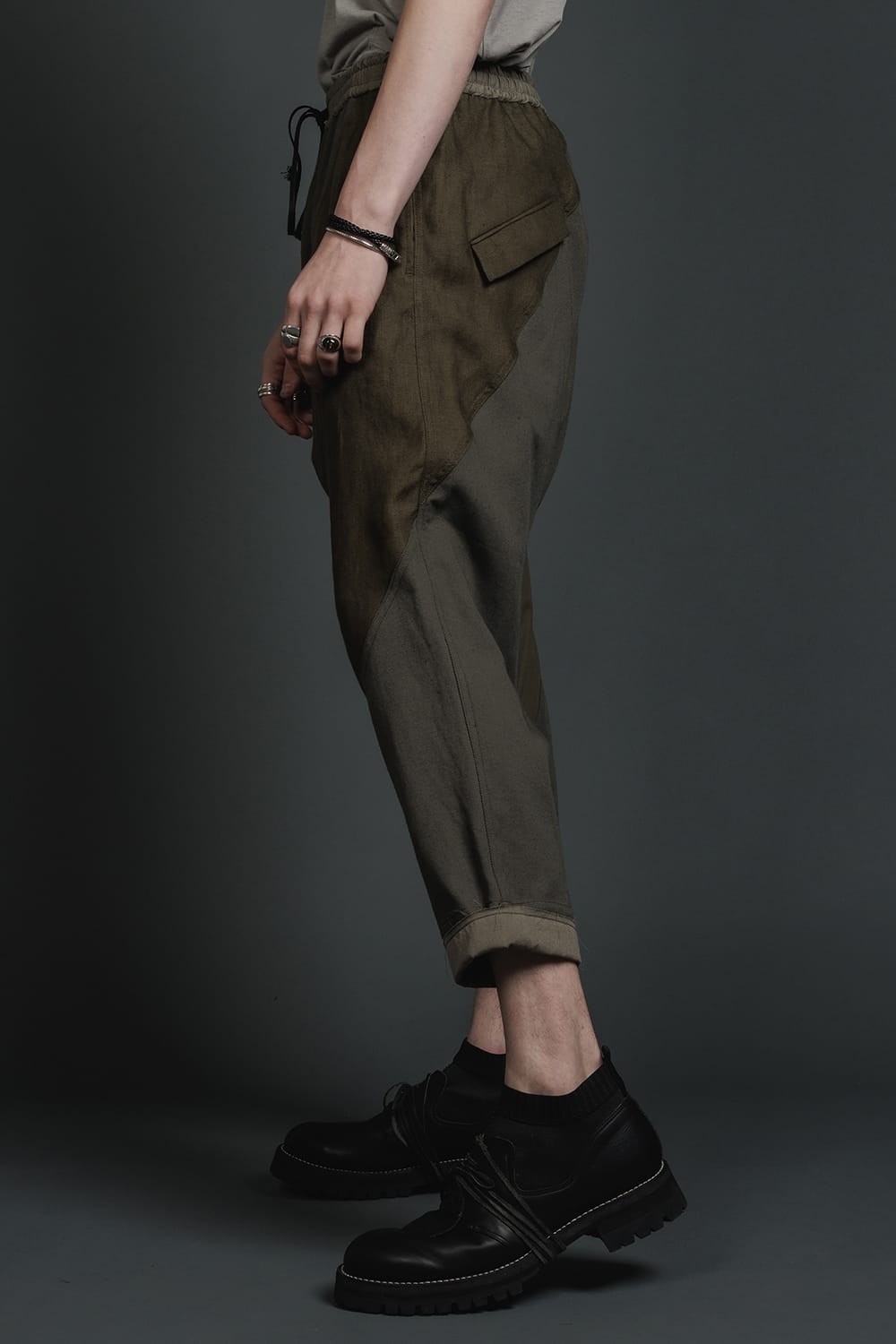 Fragment Drop-Crotch Trousers Dark Olive