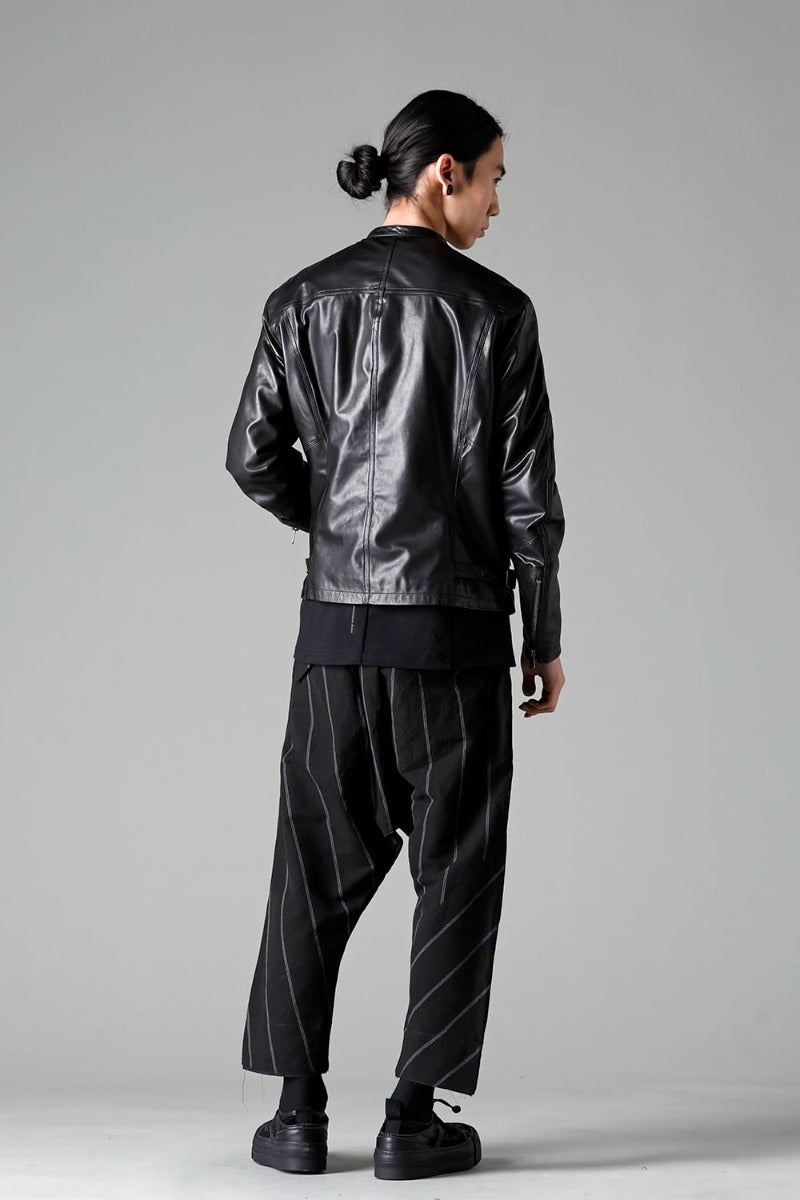 リネン/コットン ドロップクロッチ トラウザー ブラックストライプ