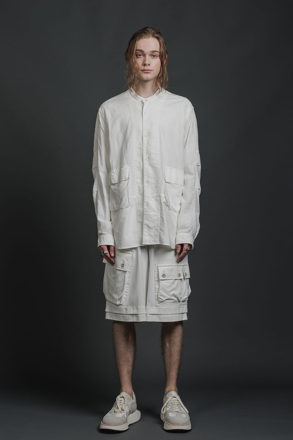 Embroidered Cloth Band Collar Shirt