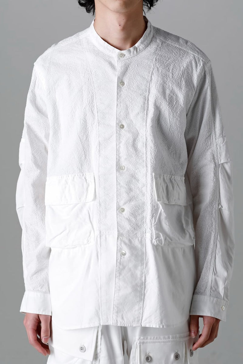 Embroidered Cloth Band Collar Shirt