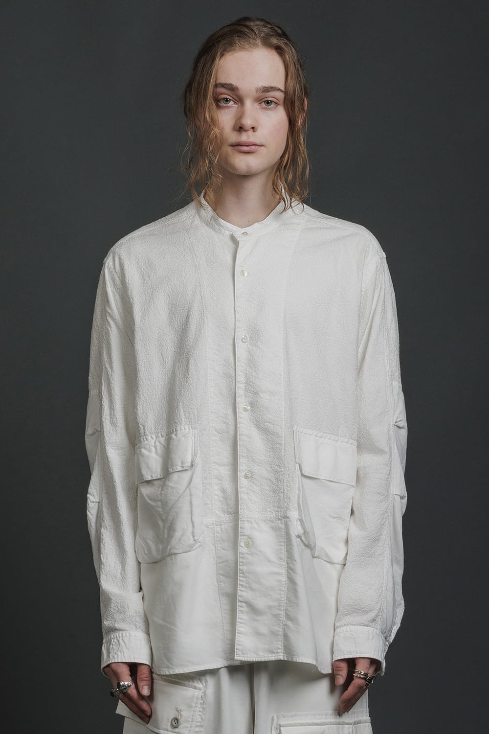 Embroidered Cloth Band Collar Shirt