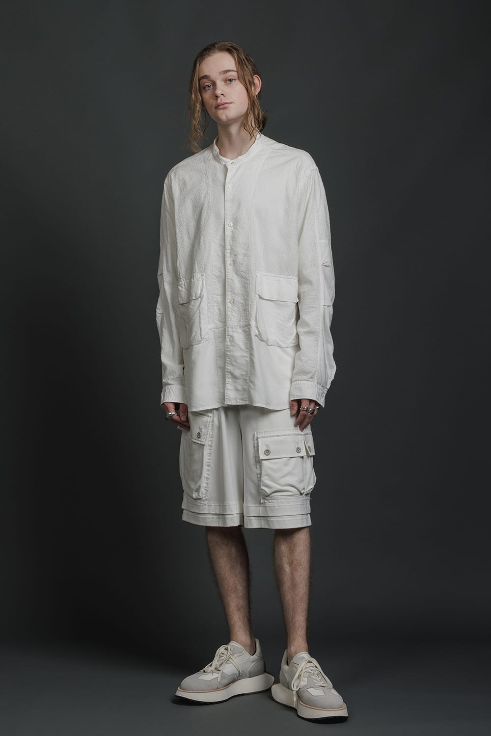 Embroidered Cloth Band Collar Shirt