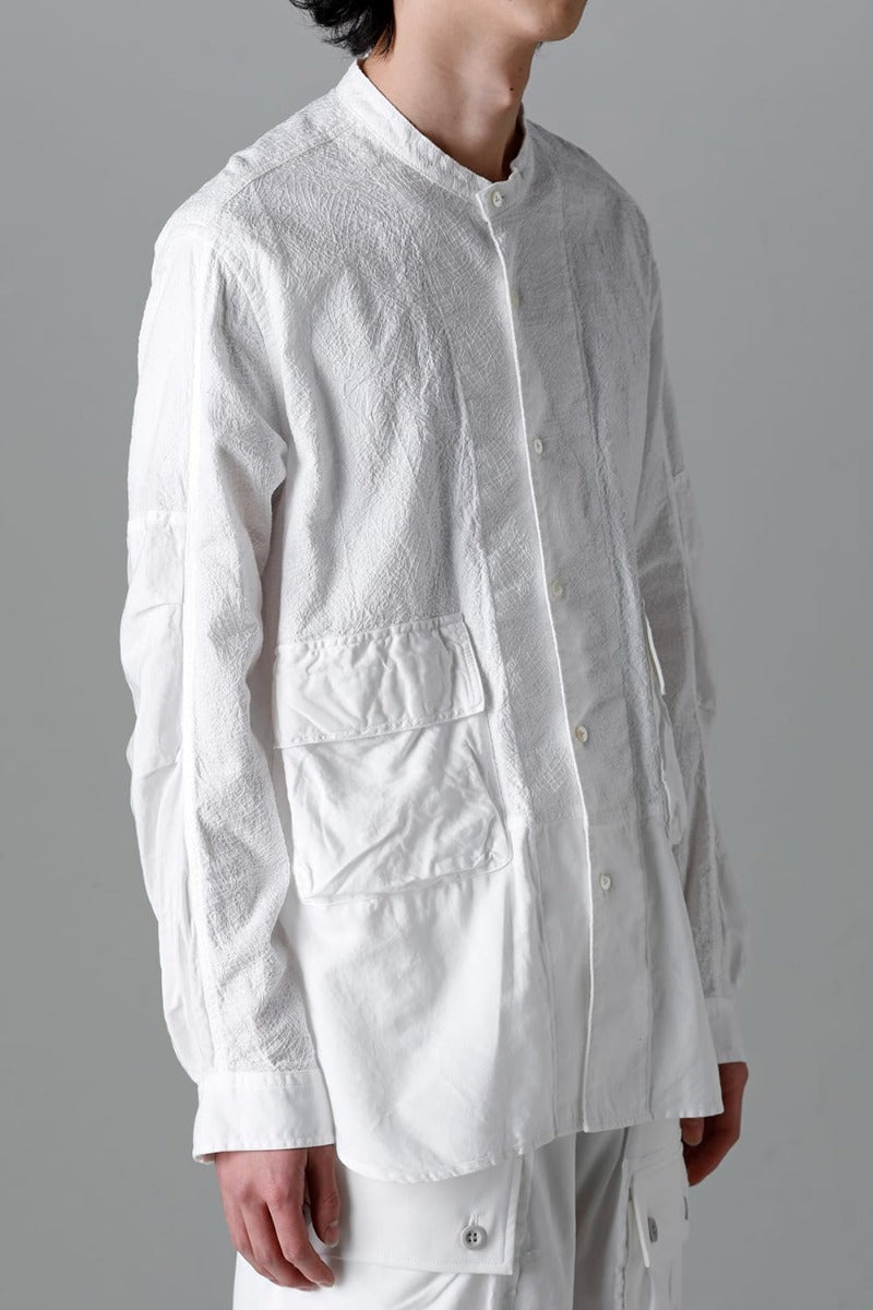 Embroidered Cloth Band Collar Shirt