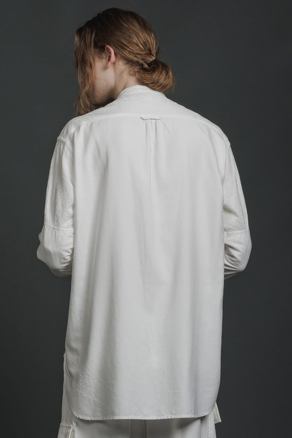 Embroidered Cloth Band Collar Shirt