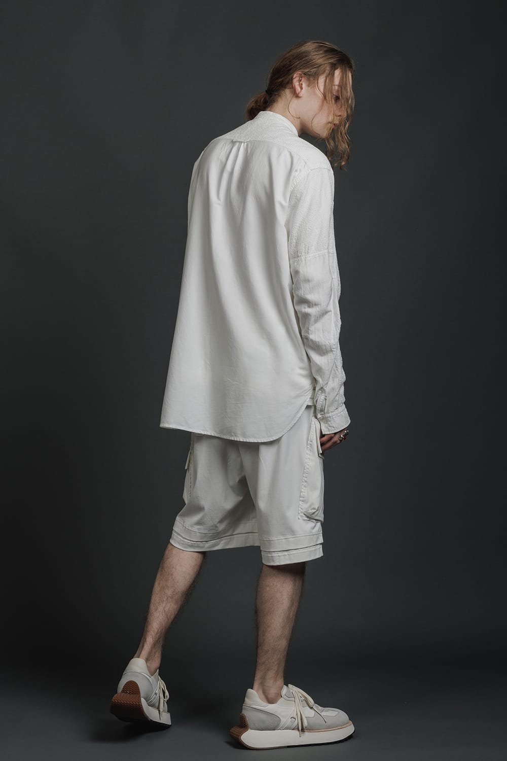 Embroidered Cloth Band Collar Shirt